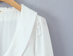 LIZAKOSHT  -  Sweet Spring White Peter Pan Collar Long Puff Sleeve Shirt Women Single-breasted Buttons Slim Waist Short Blouse Tops CHIC