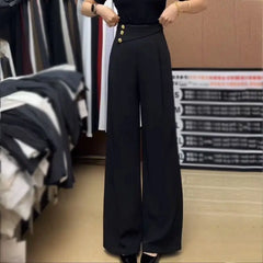 LIZAKOSHT  -  Retro Narrow Version of Wide-leg Pants Draped with Ice Silk Waist-tight Straight Pear Shape to Make You Look Slim