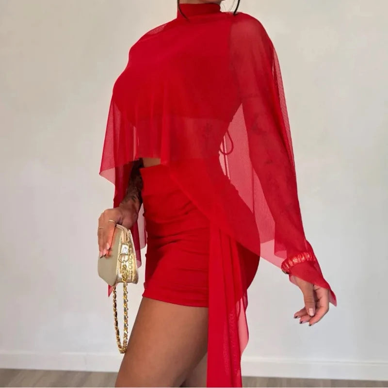 LIZAKOSHT  -  Minimalist Design Sexy Perspective Mini Skirt Set Fashionable Vacation Style Seaside Hip Pack Spring/Summer New Two Piece Set