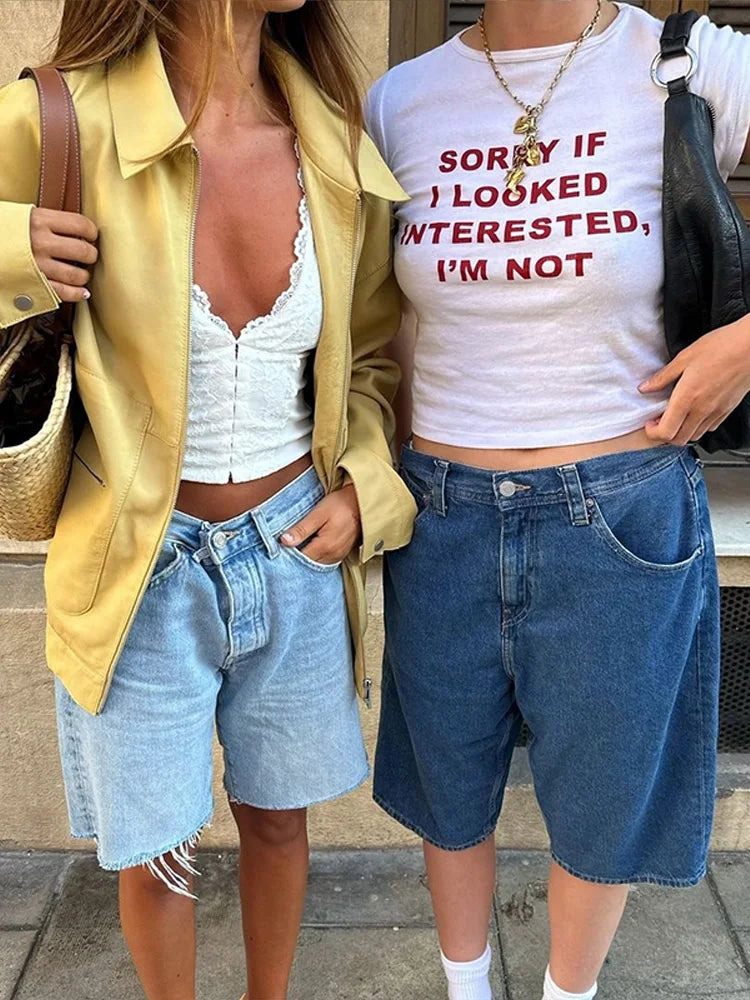 LIZAKOSHT  -  Denim Vintage Short Jeans Women Wide Leg High Waist 2025 Spring Summer Straight Pocket Pants Casual Solid Office Zipper Shorts