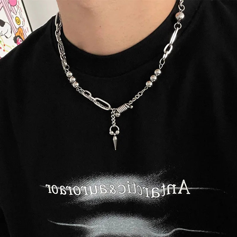 LIZAKOSHT  -  Punk Stainless steel New Rivet Pendant Necklace For Men Splicing Clavicle Sweater Chain Jewelry Hip-Hop Accessories