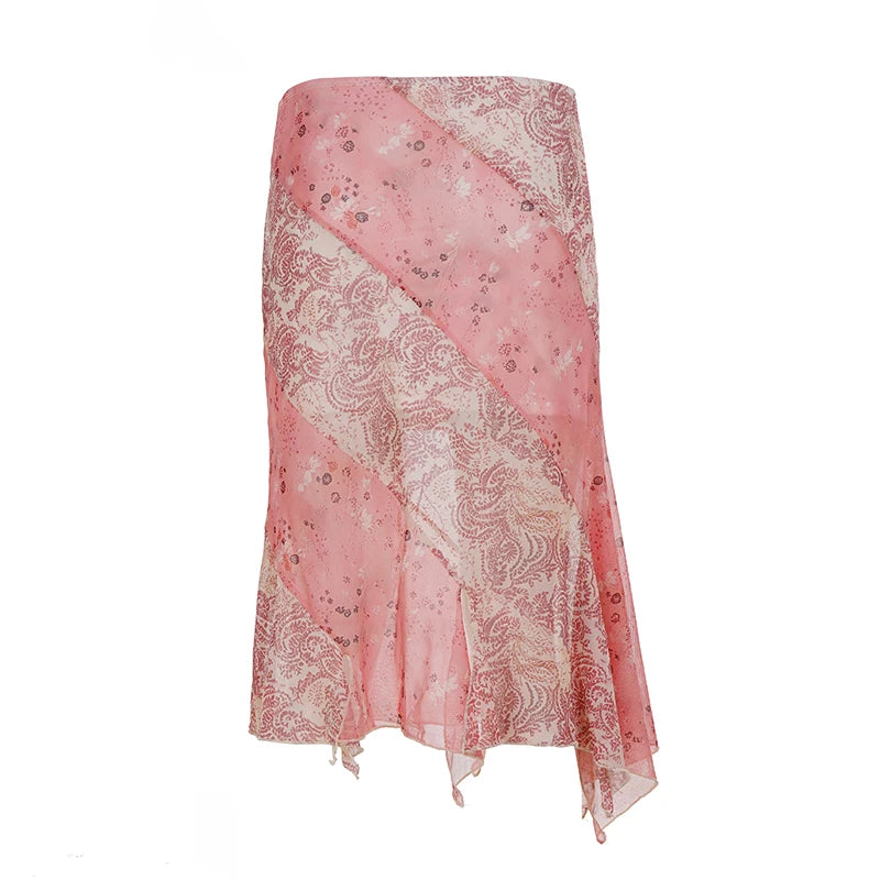 LIZAKOSHT  -  Boho Chic Color Block Asymmetric Long Skirt Women Fashion Vacation Style Mid Length Flowy Skirt Aesthetic Outfits