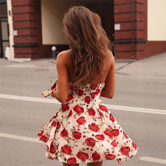 LIZAKOSHT  -  Halter Floral Printing Sleeveless Backless Sexy Vintage Club A-Line Mini Party Dress Temperament Fashion Women Vestidos