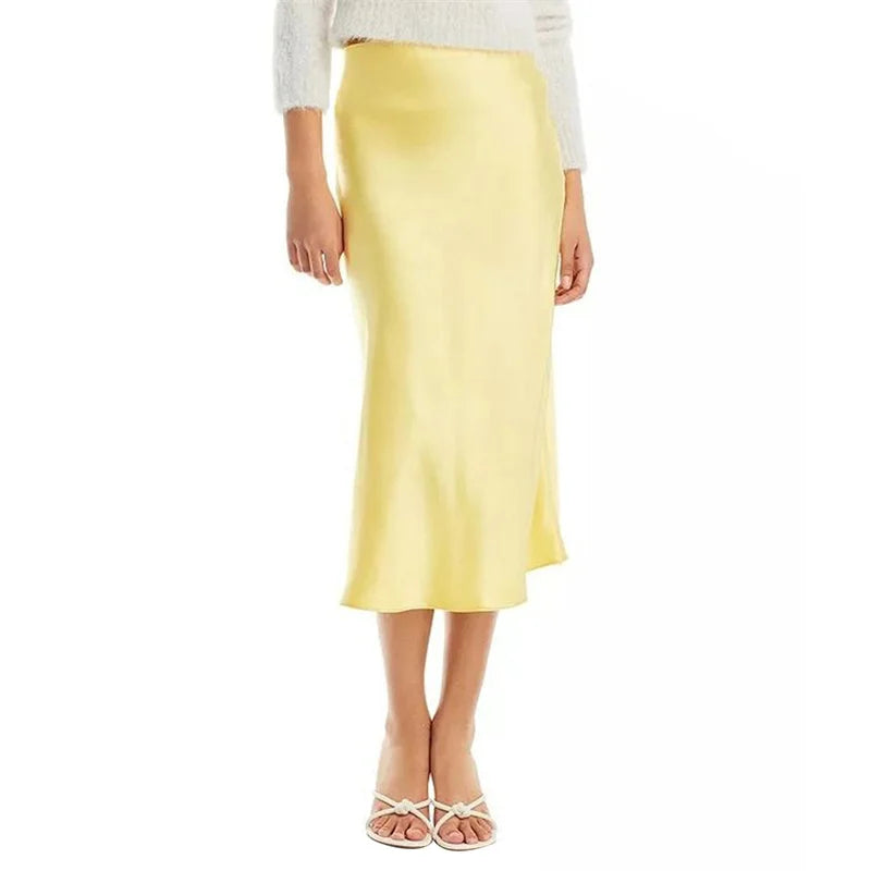 LIZAKOSHT  -  Satin Skirt Women Summer Clothes Solid Color High Waist Bodycon Midi Skirts Elegant Evening Party Skirts Streetwear