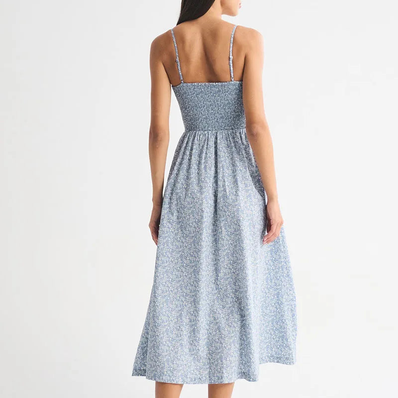 LIZAKOSHT  -  Women Elegant Hight Waist Draped Holiday Dress Fashion Striped Print Sleeveless Long Dress Sexy Off Shoulder Summer Party Dress