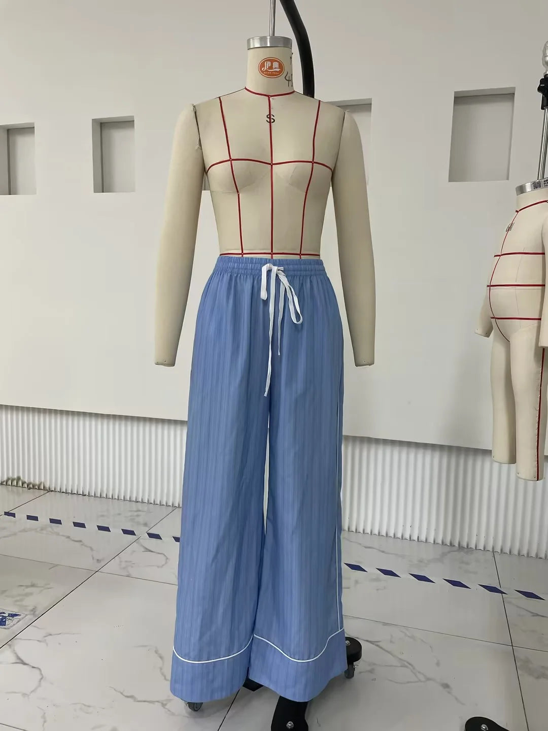 LIZAKOSHT  -  Women's Straight Wide Leg Pants Y2K Vintage Drawstring Elastic Waist Striped Print Boxer Pants Casual Lounge Trousers