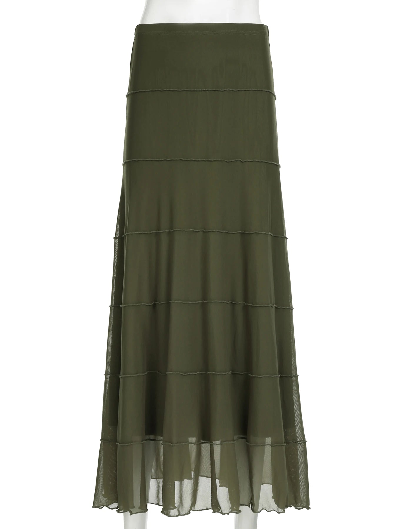 LIZAKOSHT  -  Vintage Patchwork Mesh A-Line Skirt Casual Solid Low-Waisted Maxi Skirts Women Autumn Spring Fashion Streetwear
