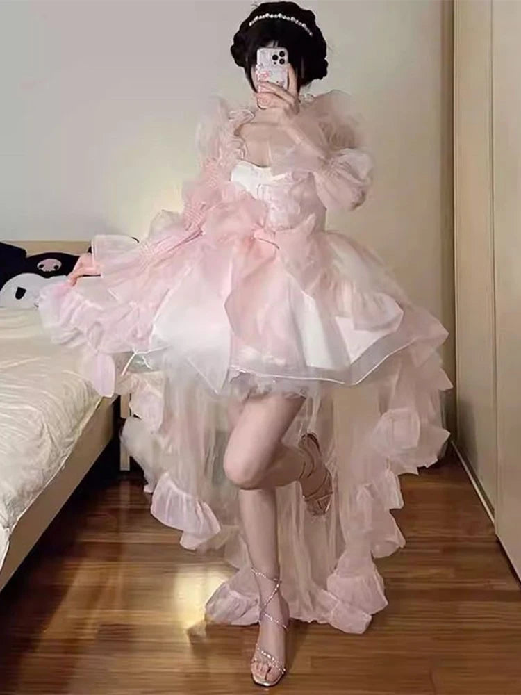 LIZAKOSHT  -  French Lolita Tube Top Vest Dress Women 2025 Summer New Sweet Girl Style High Waist Slimming Kawaii Fairy Lolita Princess Dress