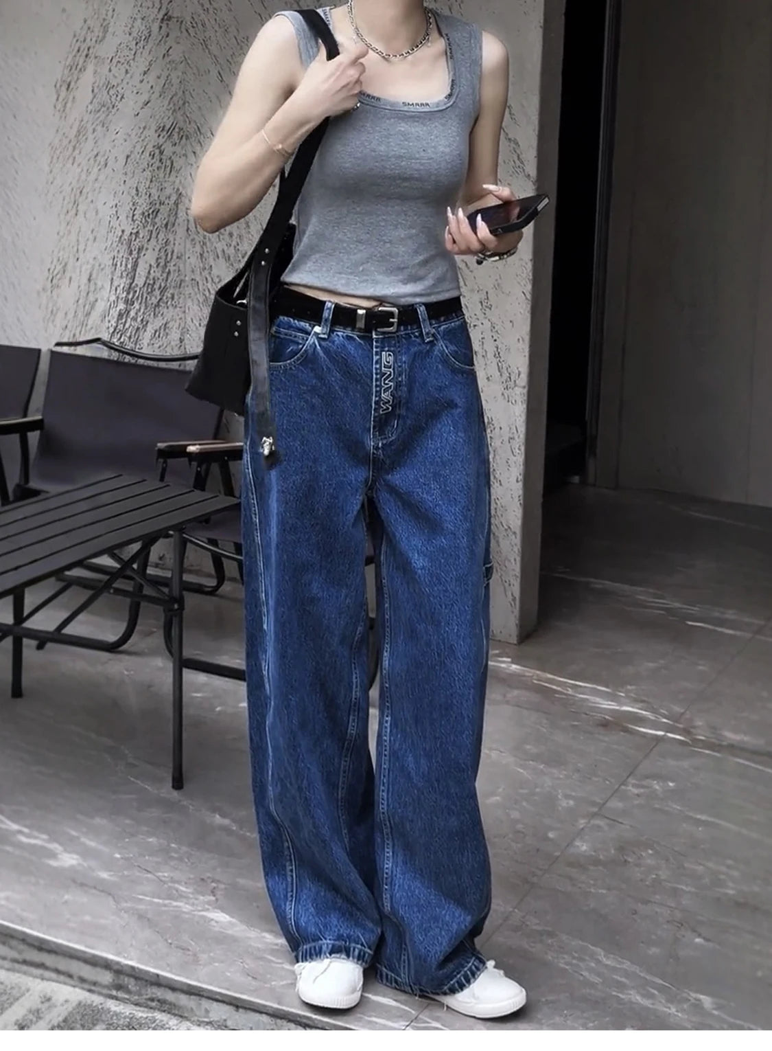 LIZAKOSHT  -  Summer New Women's Big Pocket Embroidered Jeans Harajuku Retro Fashion Casual Trend Street Hip-Hop Simple Loose Women's Bottoms