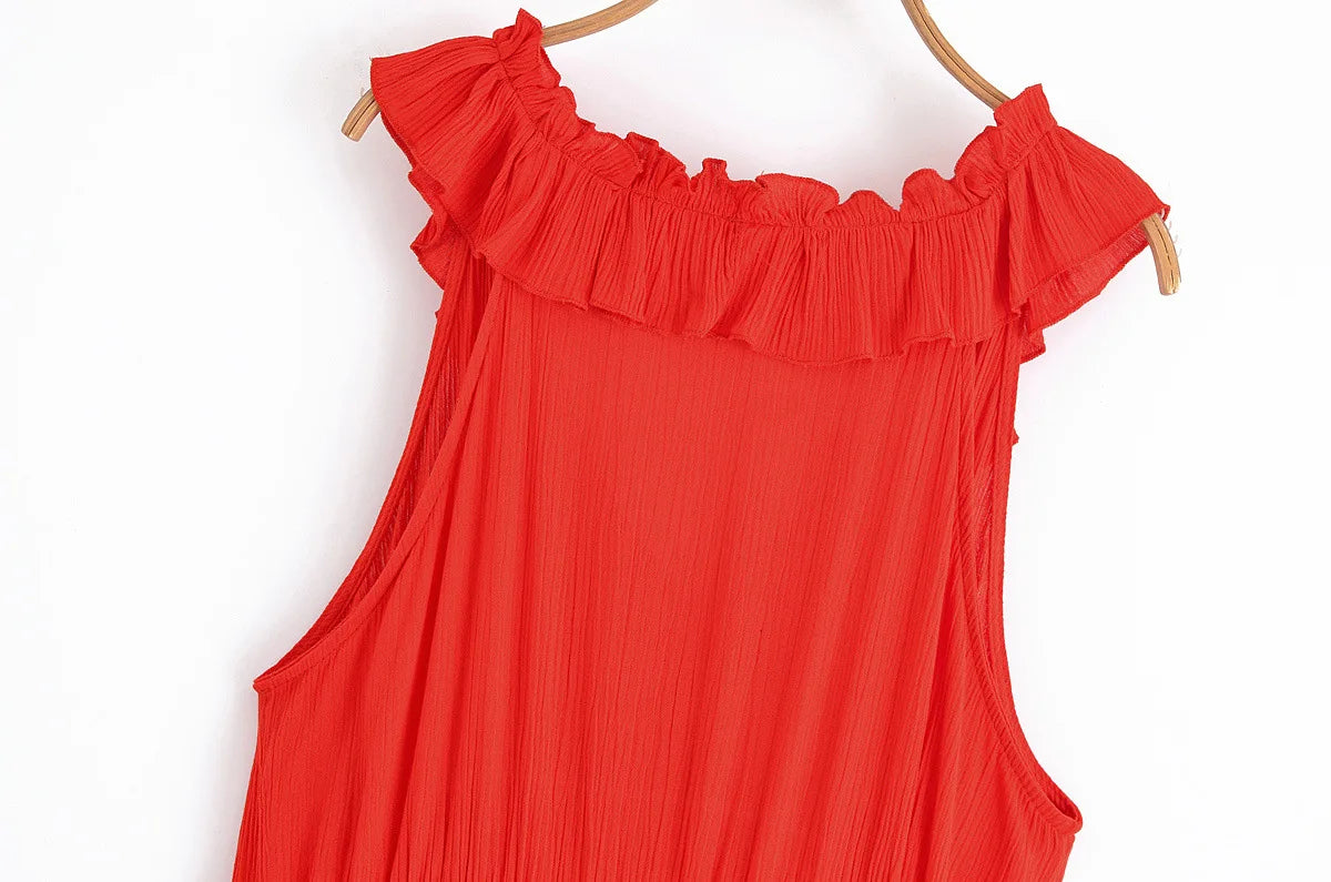 LIZAKOSHT  -  Elegant Layered Ruffle Dress Women 2025 New Summer Loose Sexy V-neck Sleeveless A-line Mini Dresses Vacation Party Evening Dress