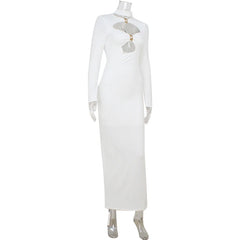 LIZAKOSHT  -  Women's Clothing With Hollow Out Long Sleeve Half High Collar Temperament Skinny White Party Long Dresses Evening Robes