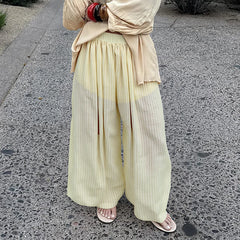 LIZAKOSHT  -  Elegant Ladies Simple Solid Color Trousers Summer New Puff Loose Women's Commute Pants Casual High Waist Pleated Wide Leg Pants
