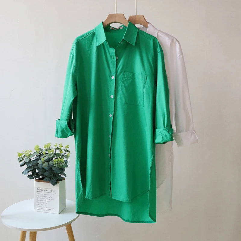 LIZAKOSHT  -  Elegant Long Blouse Office Lady Loose Long Sleeve Dress Shirt Fashion Solid Simple Button Tops Casual Women Clothes Blusas 30094