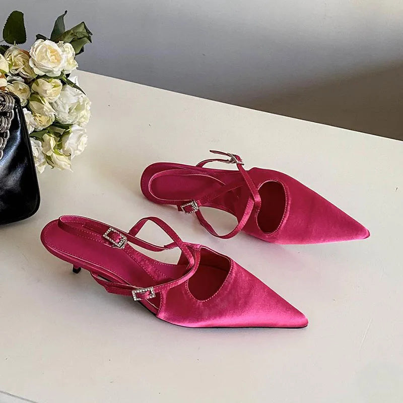 LIZAKOSHT  -  Spring Fashion Narrow Band Buckle Strap Sandals Women Pumps Elegant Pointed Toe Thin Heel Party Dress Ladies Shoes Footwear
