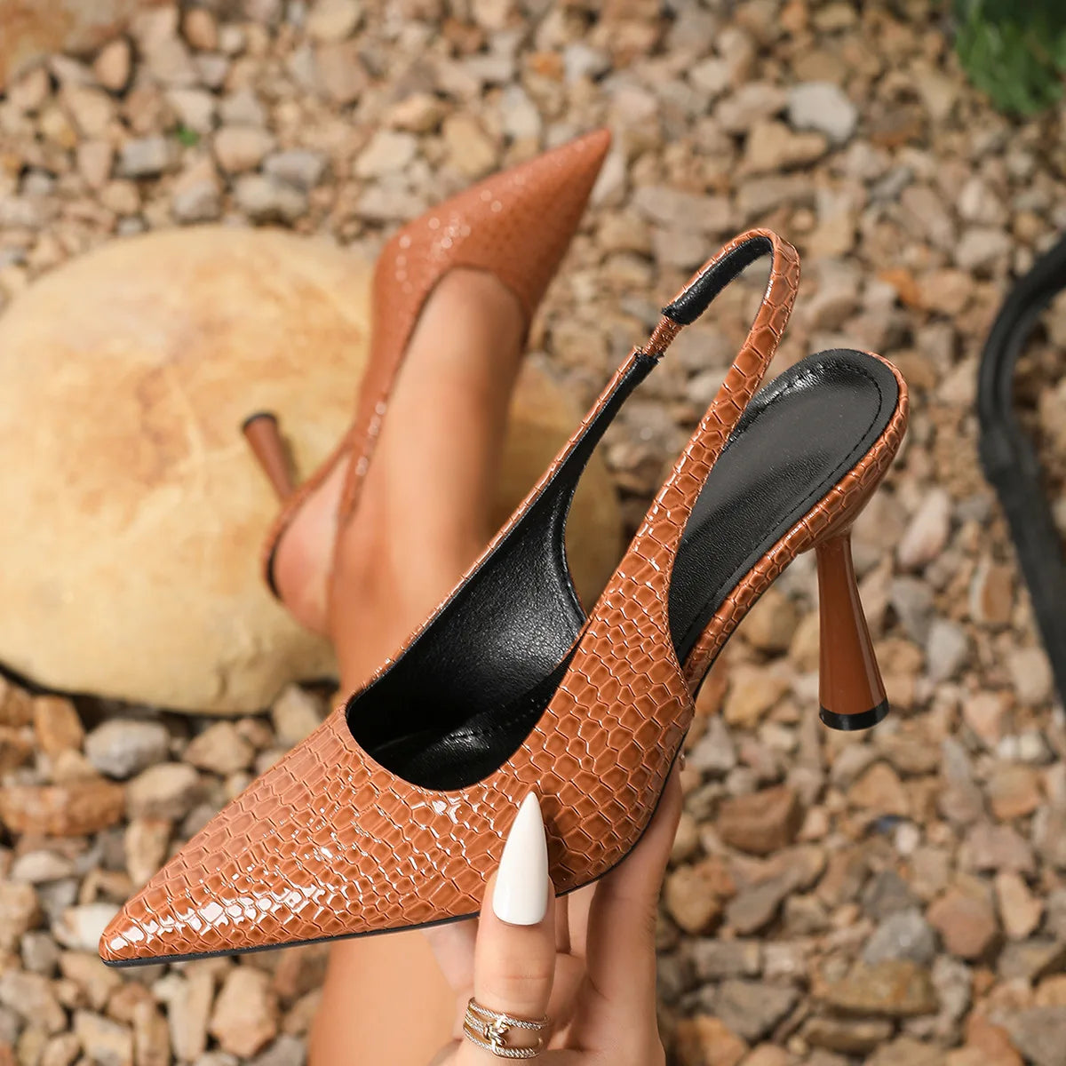 LIZAKOSHT  -  New Summer Women's Shoes Pointed Patent Leather High-heeled Overhead Sandals for Women Retro Skinny Heel Back Empty Shoes