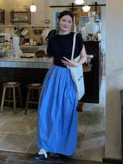 LIZAKOSHT  -  Summer New Design Pleated Elastic Waist A-Line Flower Bud Skirt Women Casual High Waist Versatile Mid-Length Half Skirt
