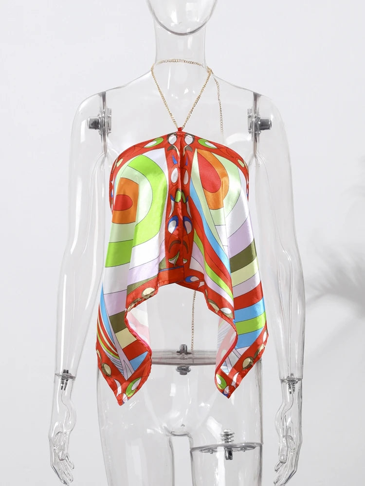 LIZAKOSHT  -  Irregular Printed Strapless Women's Vest Skirts 2 Piece Set Backless Sexy Halter Suspender Hot Girls Style Beach Vacation Suits