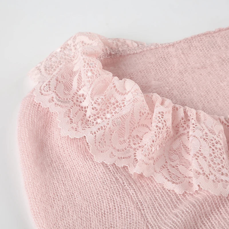 LIZAKOSHT  -  Y2K Pink Flared Sleeve Cardigan Casual Lace Tie-up Beach Cover-Ups Coquette White Long Sleeves Shirts Sunscreen Outwear