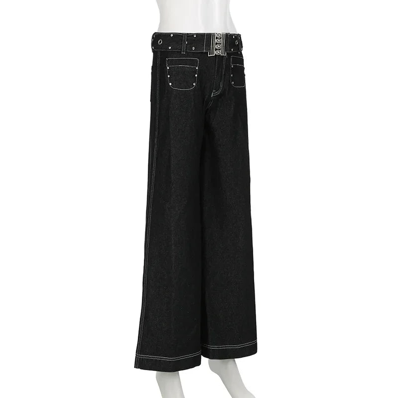 LIZAKOSHT  -  New Punk Gothic Denim Pants Women Y2K Vintage Streetwear Harajuku Y2k E-girl High Waist Wide Leg Pants Emo Alt Jeans Femme