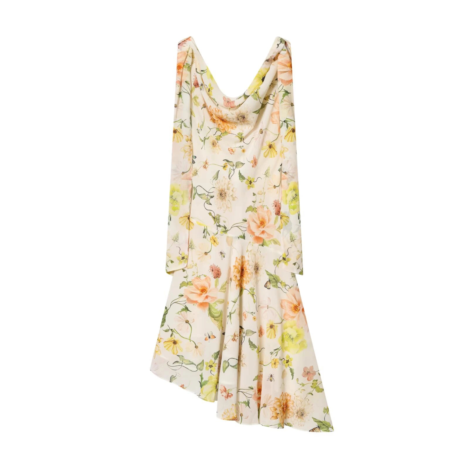 LIZAKOSHT  -  European and American style women's floral dress with irregular swing collar design in winter, one-piece skirt