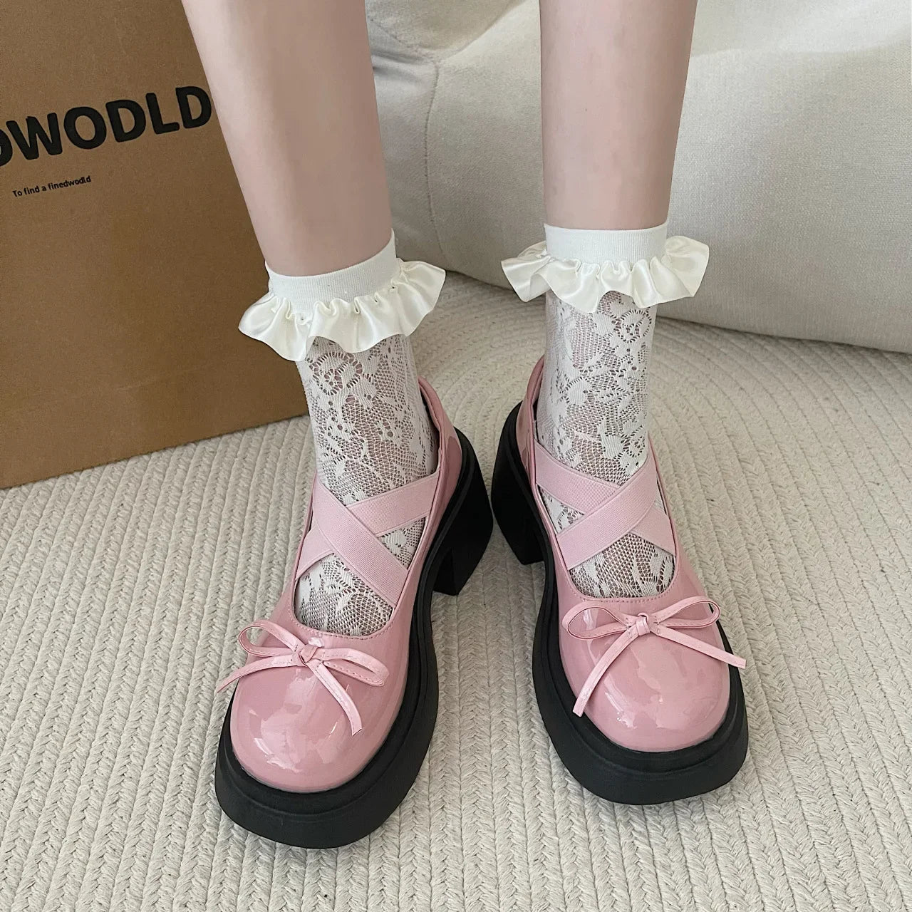 LIZAKOSHT  -  Fashion Casual PU Leather Mary Janes Shoes for Women Summer Autumn Bow Platform Bow Designer Chunky Heel Ladies Shoes