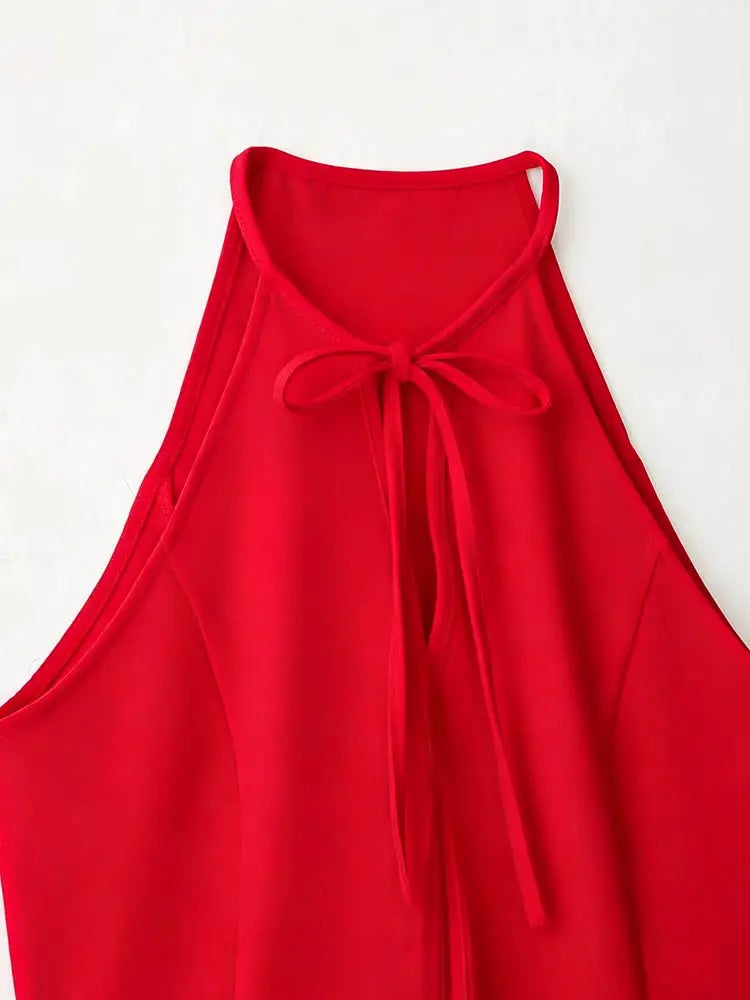 LIZAKOSHT  -  Halter Neck Peplum Sleeveless Top Hollow Keyhole Front Spring Summer Chic Vocation Date Lady Women Bright Elegant Outfit