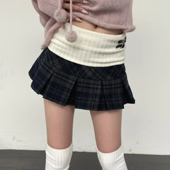 LIZAKOSHT  -  Waistband Contrast-Color Patchwork Plaid Skirt Sweet Casual Women's Low-Waist Mini Skirt Preppy Style Korean Skirts New