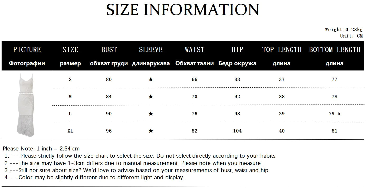 LIZAKOSHT  -  Sexy Lace V-neck Spaghetti Strap Tops and Bodycon Trumpet Long Skirt Y2K Summer Fashion Daily Outdoor Women 2 Piece Set