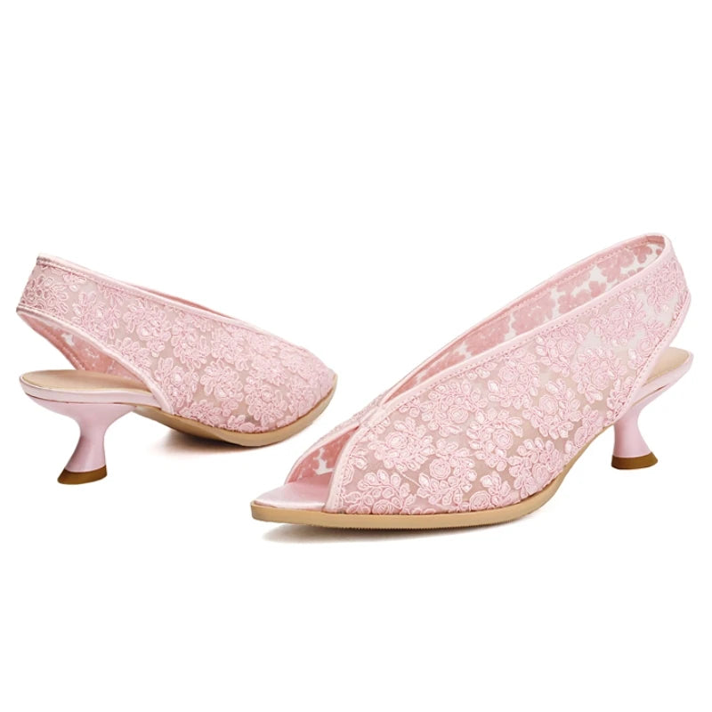 LIZAKOSHT  -  Breathable Summer Shoes Sandals Fashion Lace Blue Pink White Party Shoes Footwear Large Size Peep toe Low Heels Women's Sandals