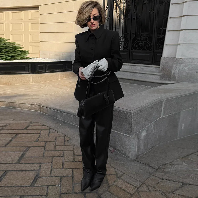 LIZAKOSHT  -  Casual Jackets Women Lapel Single Breasted Slim Waist Long Sleeves Coats Female 2025 Autumn Chic Fashion Solid Outwears Lady