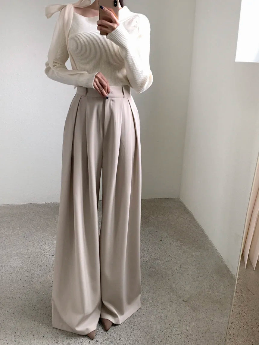 LIZAKOSHT  -  SuperAen Korean Style Pleated Slimming Loose Casual Pants for Women's Autumn New Solid Color Drape Full Length Pants