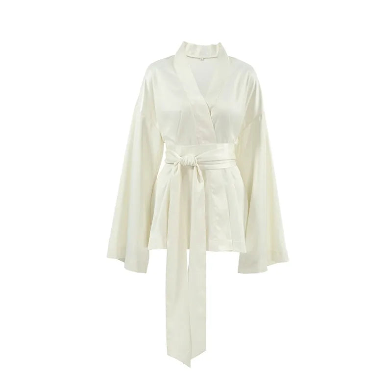 LIZAKOSHT  -  Spring Sexy Loose Strap Long Sleeve Dress Fashion Satin Dress Skirt Short Skirt Women's Clothing