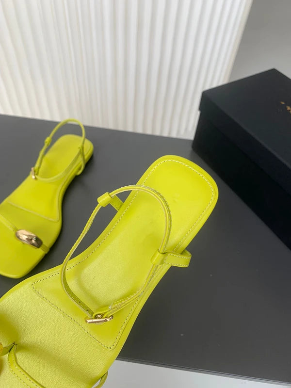 LIZAKOSHT  -  Fashion Ladies Slippers Blogger Yellow Ring Buckle Leather Flat Shoes Vacation Casual Sandals Women