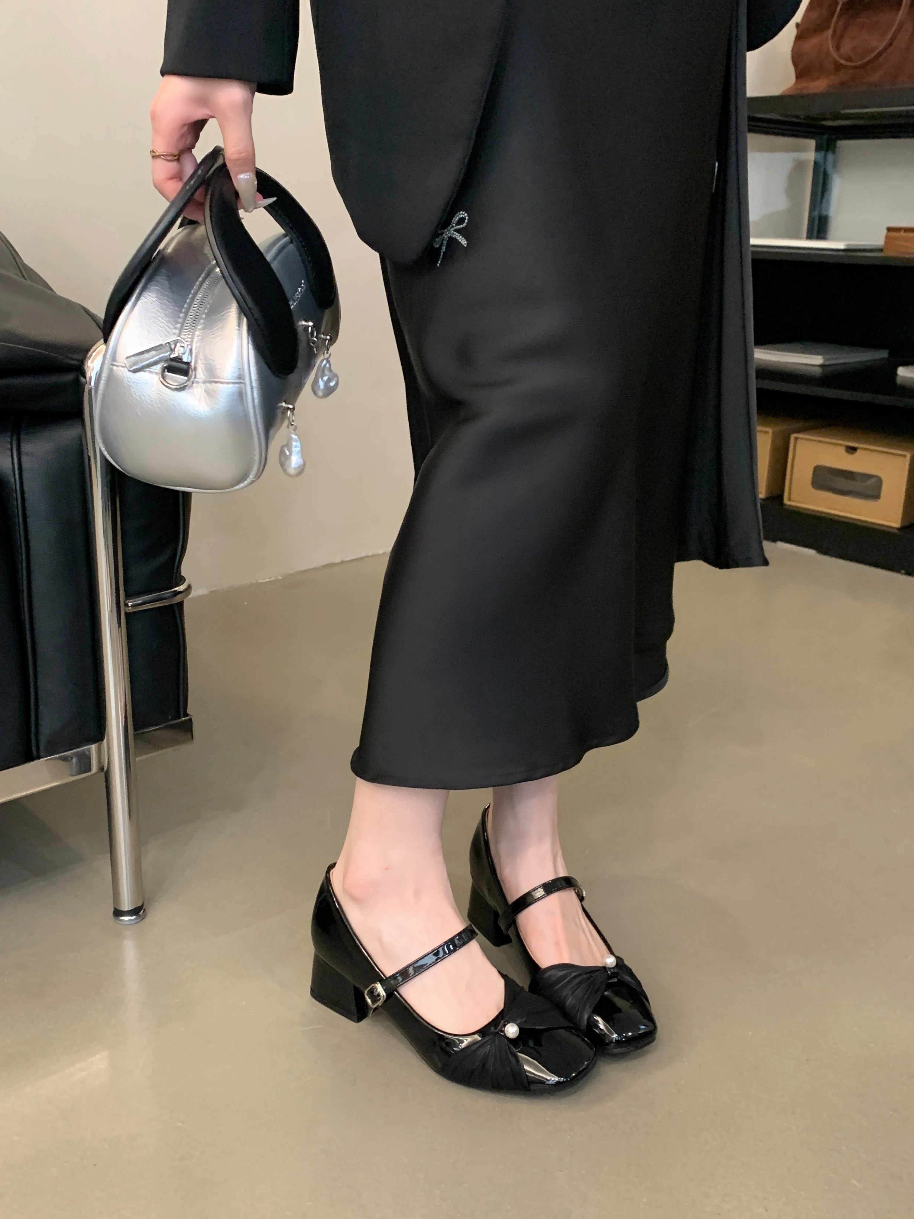LIZAKOSHT  -  New Women's Shoes with Thick Heel, Square Toe, Shallow Mouth, High Heels, Mary Jane Single Shoes