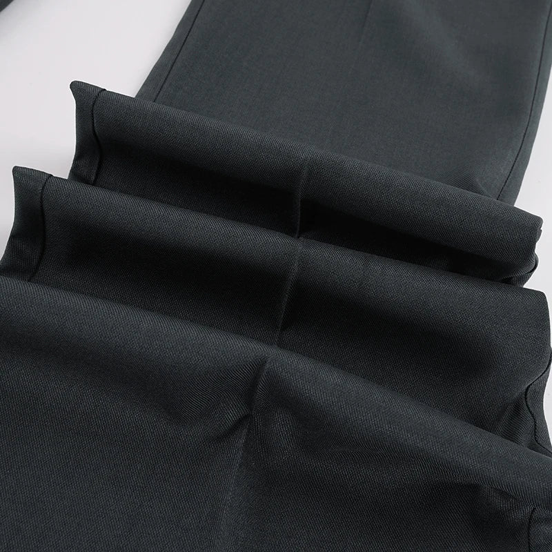 LIZAKOSHT  -   Women Low Waist Flare Suit Pants Double Button Slim Bootcut Trousers Solid Dark Gray Vintage Office Business Casual Streetwear