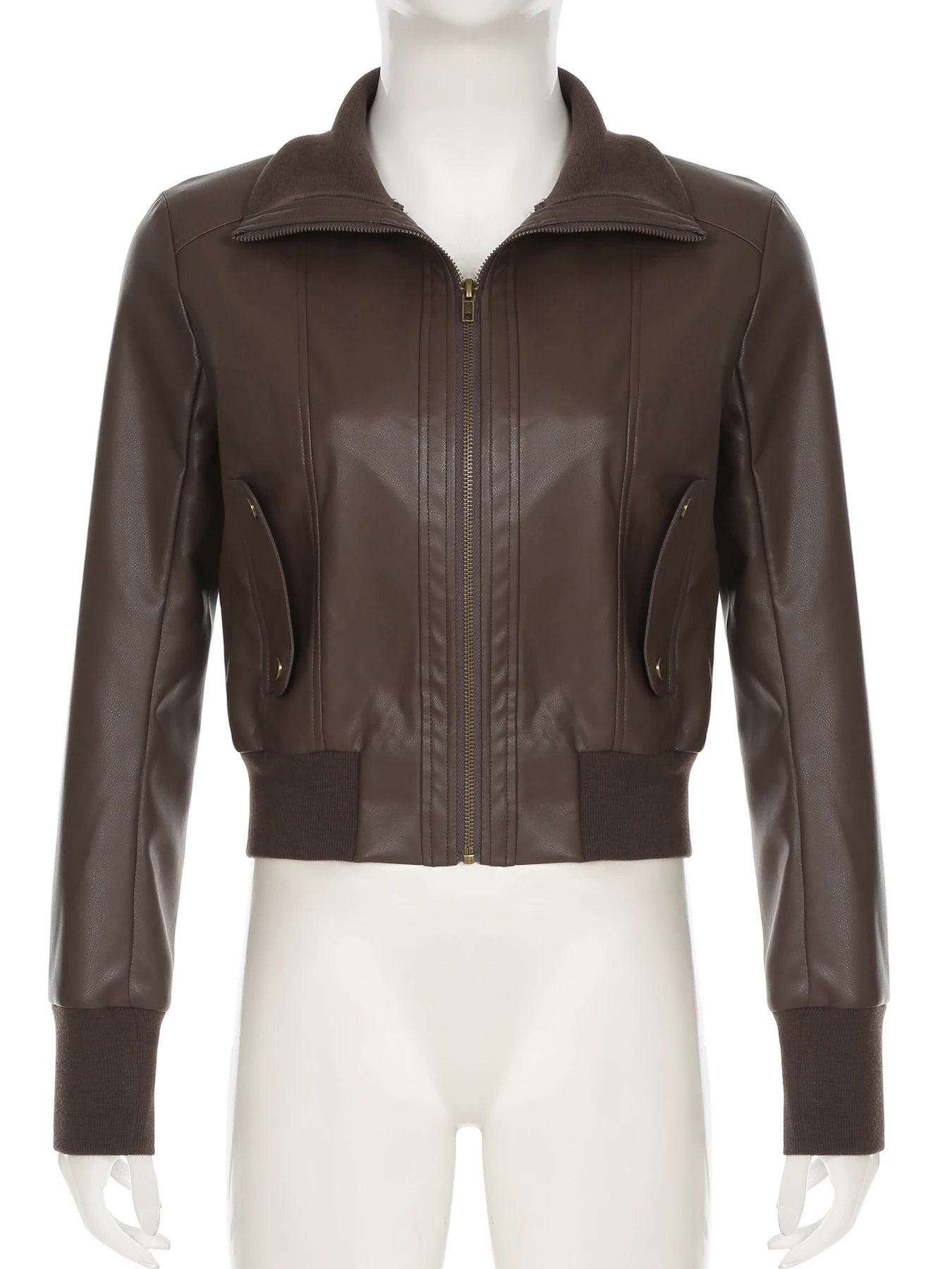 LIZAKOSHT  -  Safari Style Big Pockets Jackets Casual Pu Leather Turn-Down Collar Long Sleeve Coats Women Autumn Winter Fashion