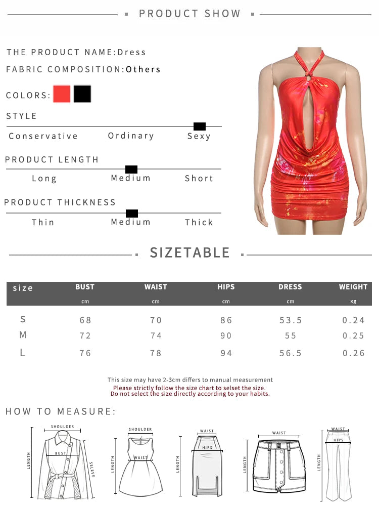 LIZAKOSHT  -  Sexy Halter Women Mini Dress Coquette Hot Swinging Neck Cleavage Backless Bodycon Female Stunning Tie Dye Festival Frock
