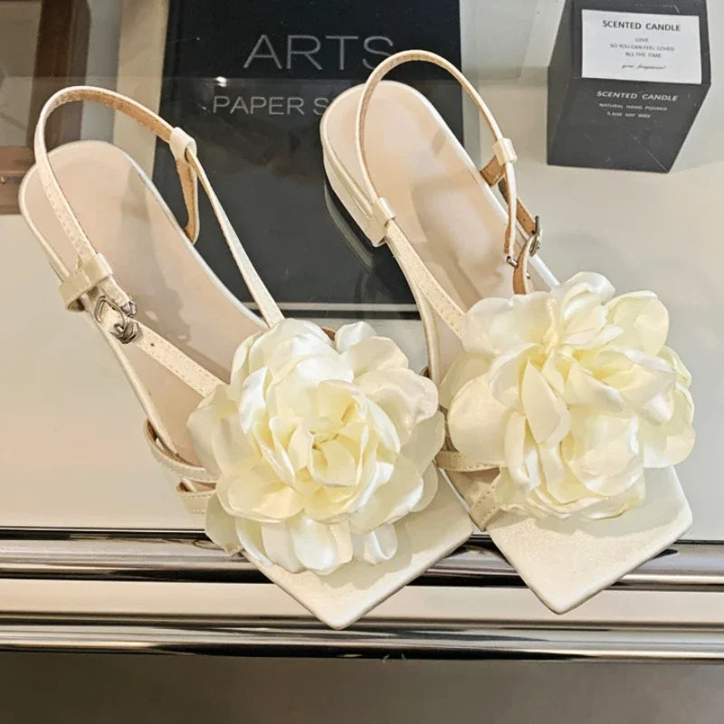 LIZAKOSHT  -  Designer Flower Sandals for Women Summer New Fashion Slingback Shoes Skirt Shallow Elegant Square Toe Low Heel Slippers Women