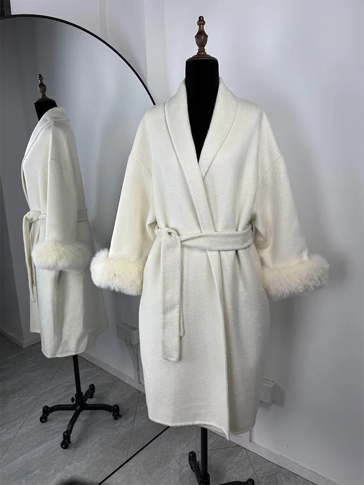 LIZAKOSHT  -  Fox Fur Woolen Women's 2025 Autumn Coat Fashion Patchwork Double-Sided Wool Overcoat Commuter New Elegant Office Jacket