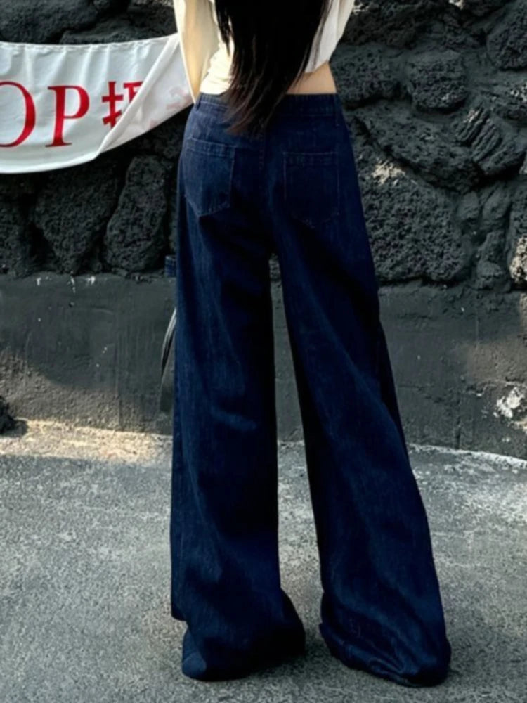 LIZAKOSHT  -  Aesthetic Vintage New Hot Girl Jeans Women High Street Design Loose Low-waist Wide-leg Pants Female Y2k Retro Cowboy Trousers