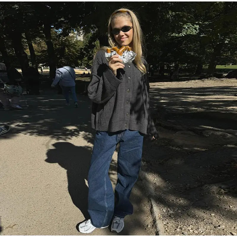 LIZAKOSHT  -  Chic Solid Sweater For Women O-neck Full Sleeve Loose Single Breasted Short Cardigan 2025 Autumn Female Daily Casual Outerwear