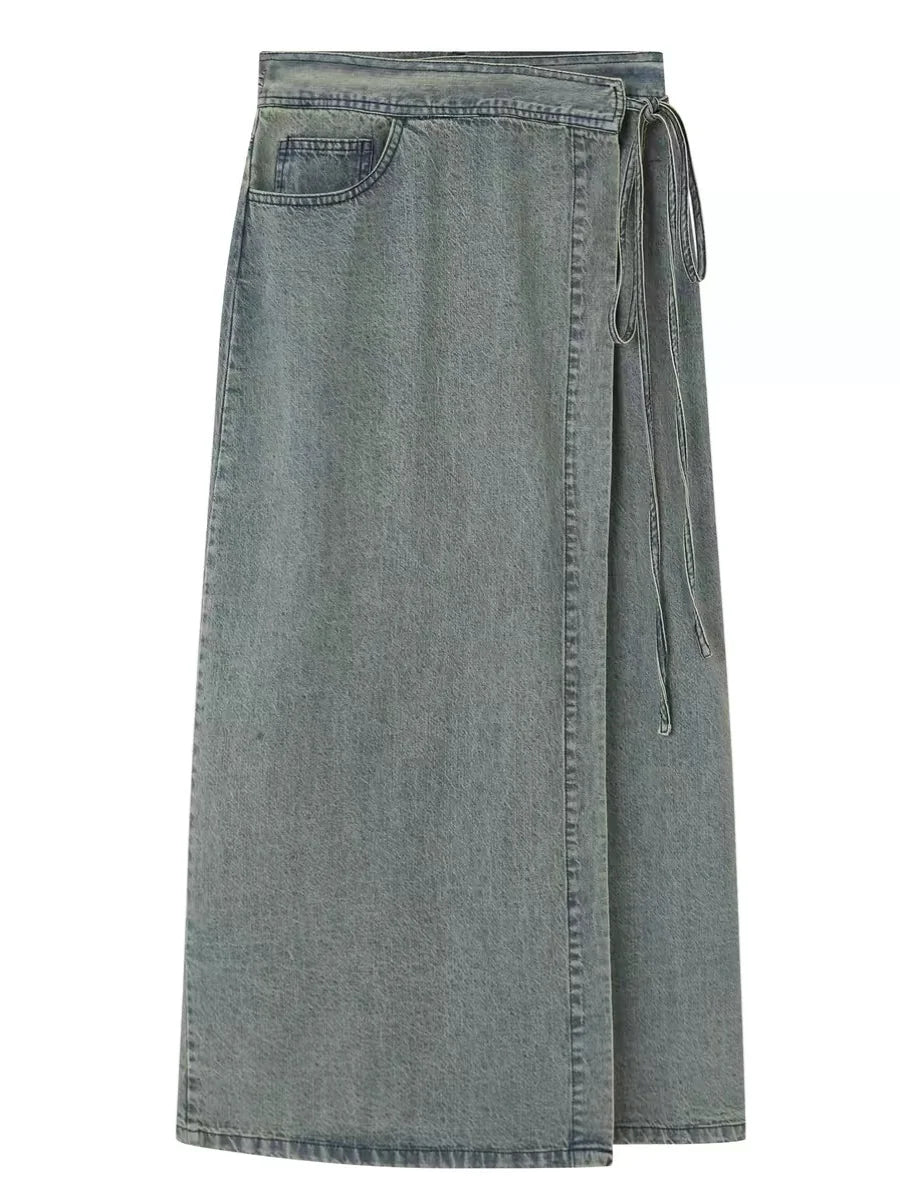 LIZAKOSHT  -  Women Long Denim Skirt Y2k Emo 2000s Clothes Skirt Harajuku Korean 90s Fashion Vintage Gradient A-line Jean Skirt Grunge Clothes