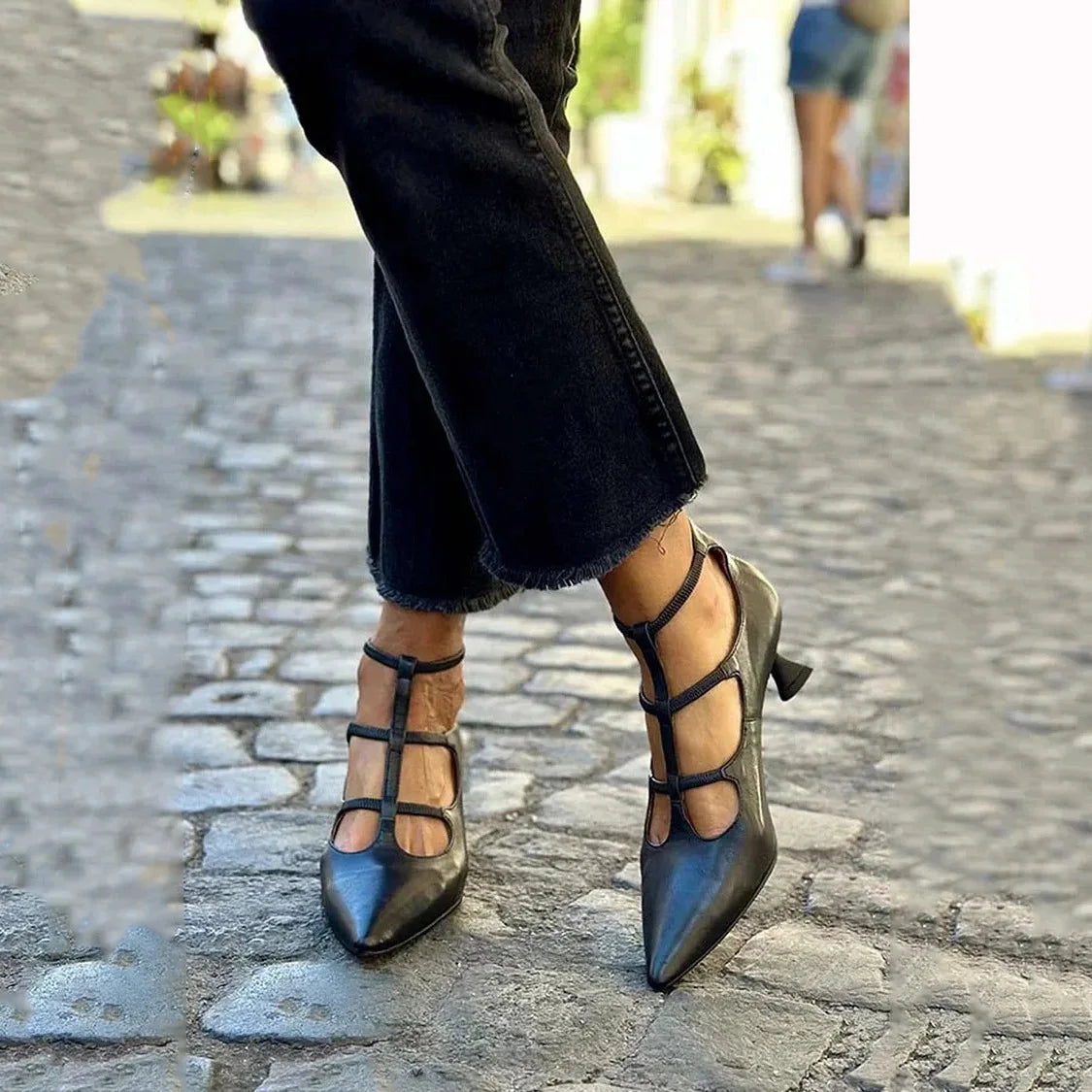 LIZAKOSHT  -  Suede Single Shoes Pointed Toe T-shaped Women's Shoes With Back Zip Summer Spring