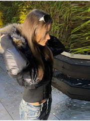 LIZAKOSHT  -  Elegant High Quality Thicken Padded Jacket Faux Fur Collar Hooded Zipper Casual Coat New Lady Winter Daily Commute Outwears