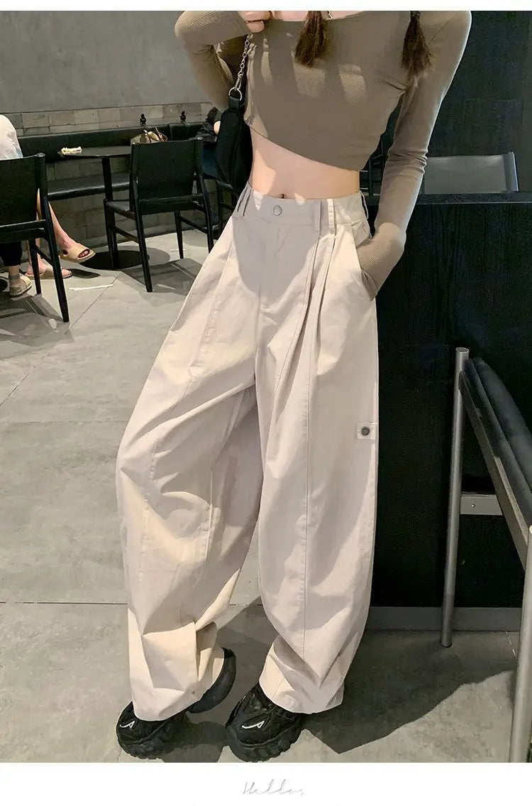 LIZAKOSHT  -  Women Clothing Vintage Streetwear Y2K Oversized Wide Leg Cargo Pants Female Casual Solid High Waist Straight Trousers Pantalones