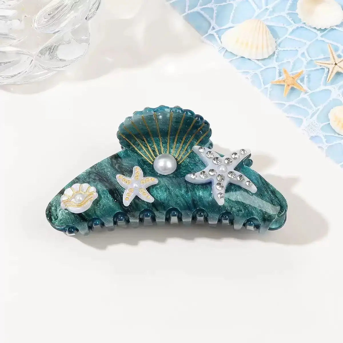 LIZAKOSHT  -  1pc Large Diamond Set Starfish Hair Clip，Summer Beach Starfish Hair Clip，Non Slip Acetate Power Hold Chin Hair Clip