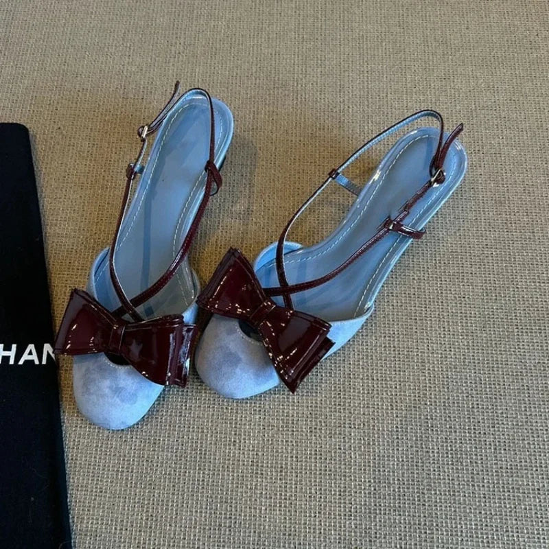 LIZAKOSHT  -  Butterfly-knot Suede Fashion Mules Sandals Women Designer Dress Shoes Shallow Comfort Elegant Low Heel Mary Jane Shoes Ladies