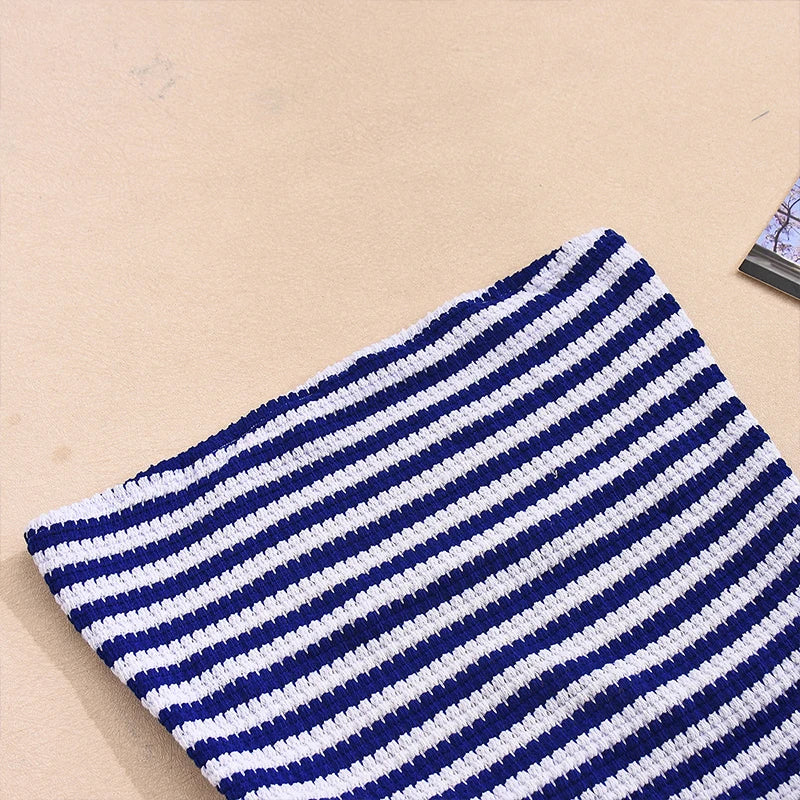 LIZAKOSHT  -  Women's Contrasting Color Casual Stripe Matching Set Strapless Cropped Vest+Shorts Fashion Sexy Slim Fit Holiday Streetwear