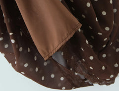 LIZAKOSHT  -  Sexy Coffee Polka Dot Print Spliced Lace V Collar Sling Dress Women Lacing up Strap Backless Long Dresses Femme Vestidos Robe