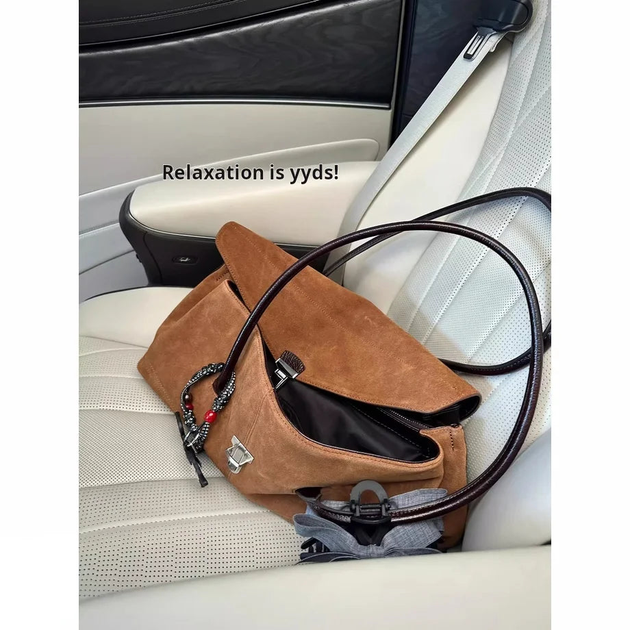 LIZAKOSHT  -  New Brown Suede High-end Tote Bag Fashionable Women's Bag Versatile Suede Handbag Single Shoulder Armpit Bag Commuter Bag